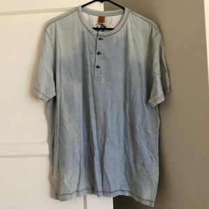 Blue and White Striped Tee with Button Detail